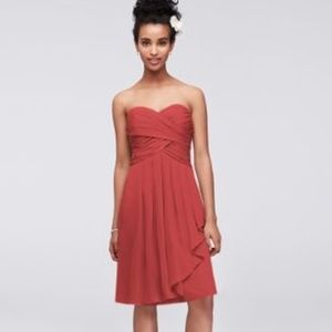 Strapless chiffon dress in Guava pink